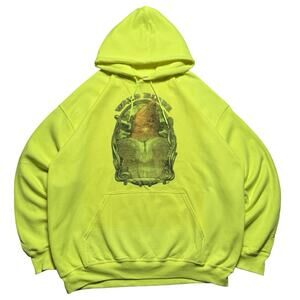 Vintage Y2K Surfing Competition Wave Rider Graphic Hoodie Neon Yellow XL Surf